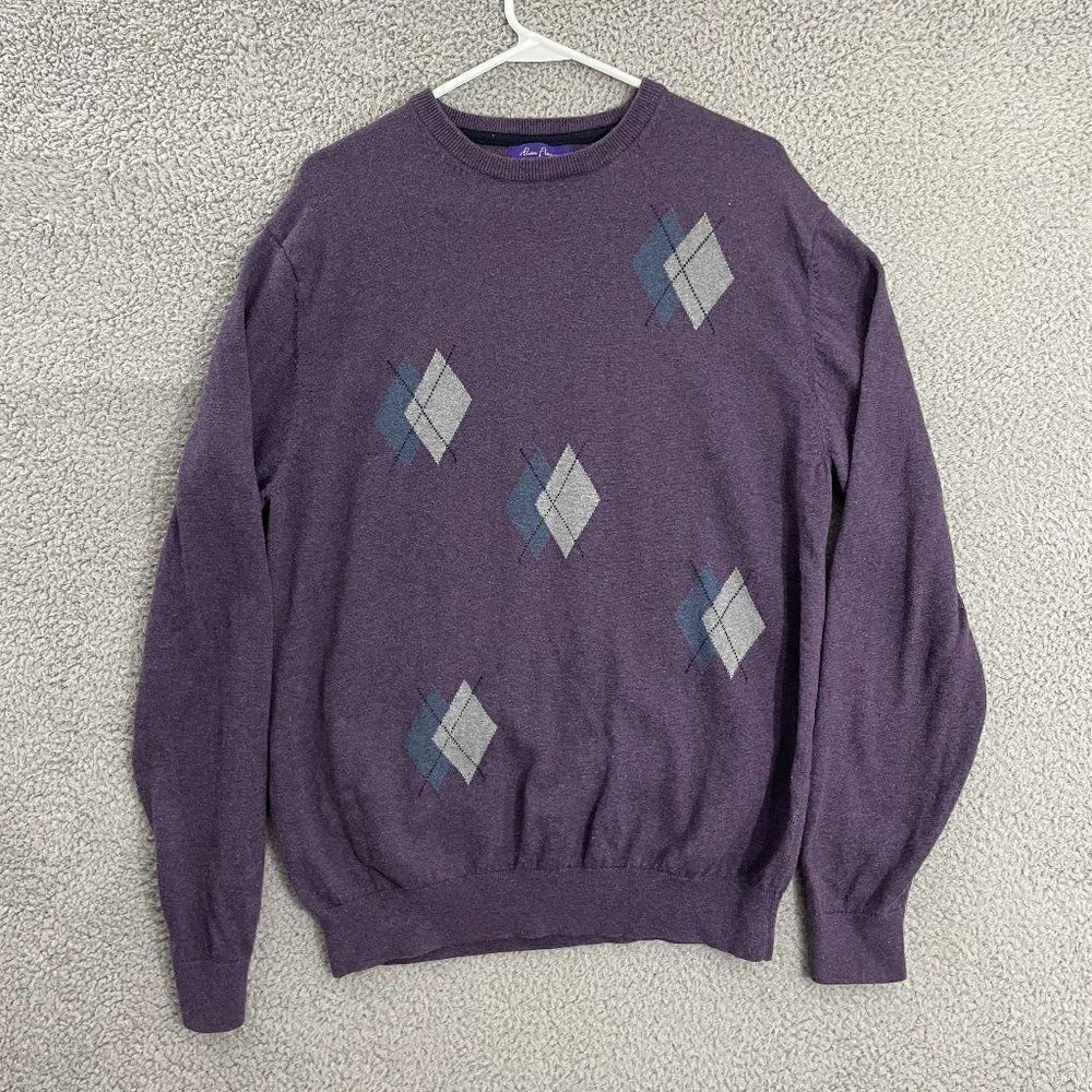 Alan Flusser Sweater Men L Argyle Cotton Silk Cashmere Blend Pullover